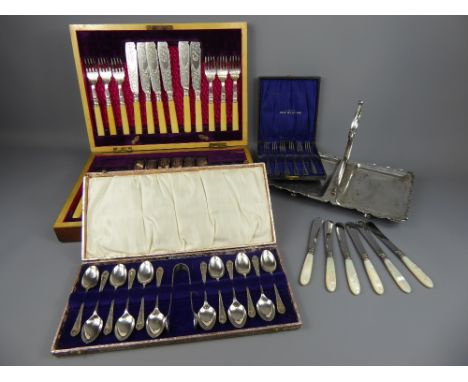 Miscellaneous Silver Plate, including a boxed set of silver collared fish knives and forks, boxed set of coffee spoons and su