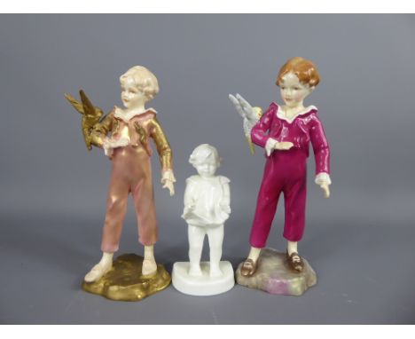 Two Royal Worcester Figurines, entitled 'Parakeet' as modelled by Freda Doughty, approx 18 cms together with a white glazed f