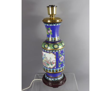 A Chinese Cloisonné Lamp Stand, approx 50 cms, together with a small Cloisonné vase of foliate design, approx 12 cms. (2)