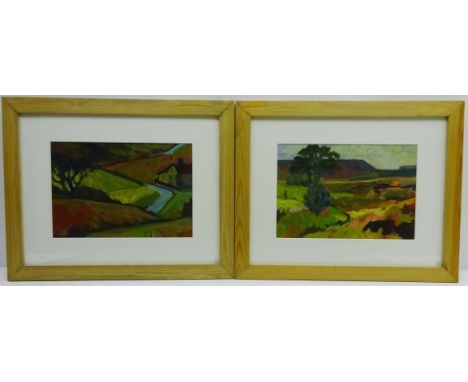 Harewood Dale, two contemporary oils on paper one signed with initials JVS 19cm x 27cm, Rural Landscapes, three 20th century 