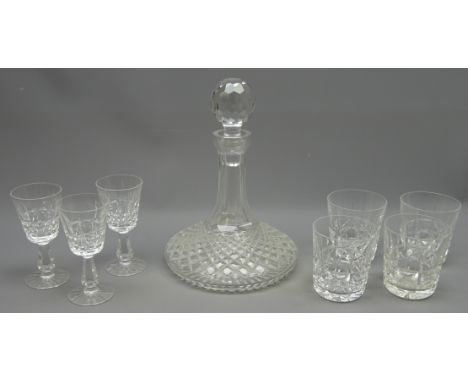 Waterford crystal ships decanter, set four 'Marquis' pattern tumblers & three sherry glasses (8)