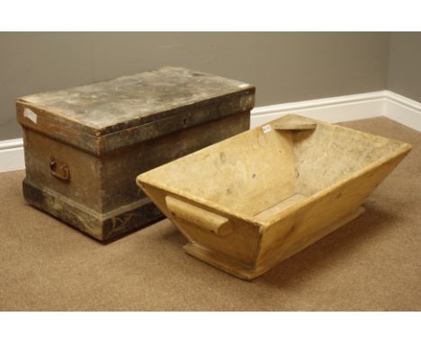 19th/20th century pine tool chest (W70cm, H37cm, D43cm), and a pine trough   Condition Report   Click here for further images
