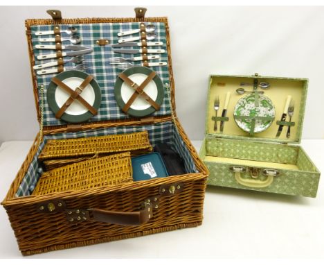 1930's/ 40's Sirram picnic box with Tuscan China Dragon design plates and a wicker hamper with contents (2)   Condition Repor