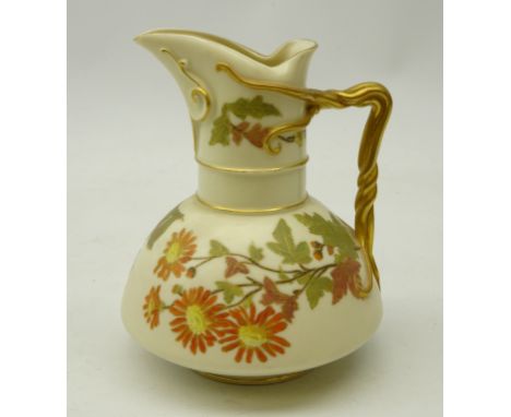 Royal Worcester jug, c1878, with gilt handle and floral decoration, H15cm   Condition Report   Click here for further images,