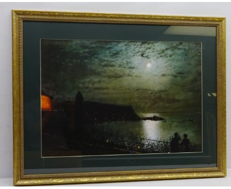 'The Lighthouse at Scarborough' and 'Scarborough by Moonlight from the Steps of the Grand Hotel', two colour prints after Joh