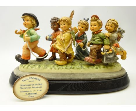 Large Goebel Hummel group 'Worldwide Wanderers' limited edition no. 255 of 2000, on plinth, L38cm   Condition Report   Click 