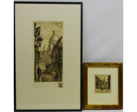 'Vienna Graben', coloured etching signed by Robert Kasimir (Austrian 1914-2002) 13.5cm x 12cm and 'Le Sacre Coeur, de la Rue 