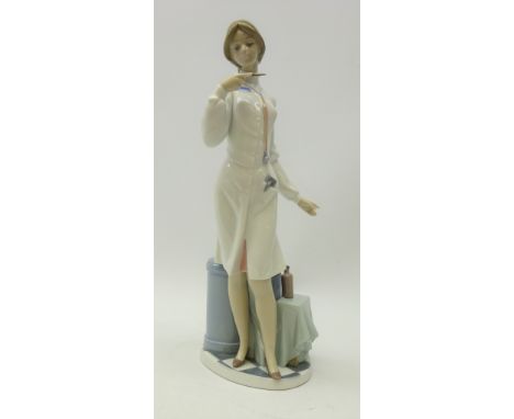 Lladro figure of a nurse checking thermometer, H35cm   Condition Report   Click here for further images, condition, auction t