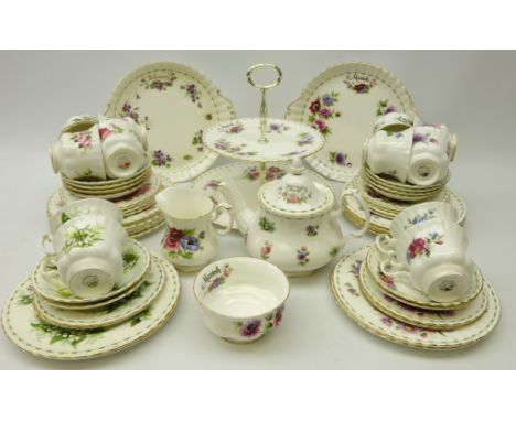 Royal Albert 'Flower of the Month Series' tea service for twelve persons comprising; trios, side plates, teapot, 'March' suga