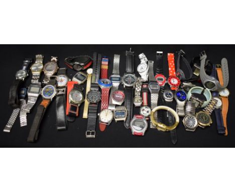 Watches - a retro Casio F-91W digital watch;  others, Adora, Zeon, Umbro, Peugot, Limit, a Saxon mechanical watch, watch head