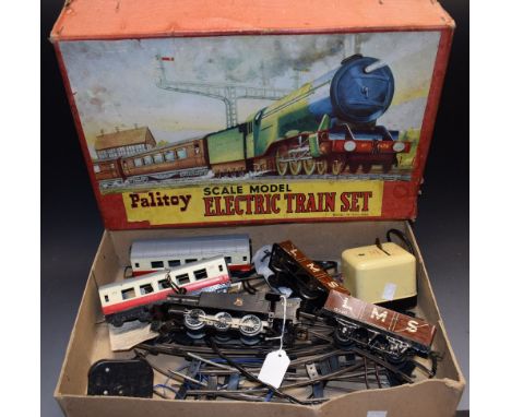 Toys - a Palitoy scale model electric train set, 2-6-2 tank engine, BR black, RN66110, two coaches; other 00 gauge Hornby goo
