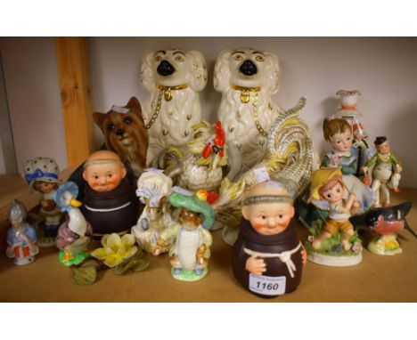 Ceramics - a pair of Beswick Staffordshire mantel dogs; others, Beatrix Potter figures including Jemima Puddleduck, Lady Mous