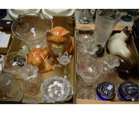 Caithness paperweights (2); others; crystal vase; others; large cats (3); quantity 