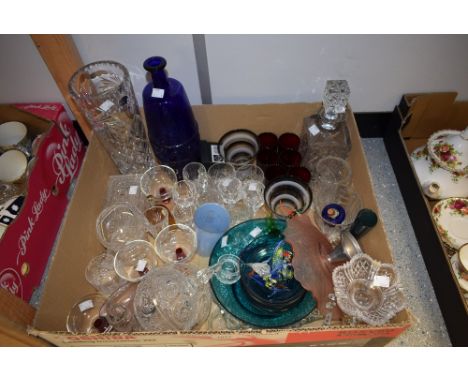 Glassware - a Bohemia hand cut lead crystal vase; a cut glass decanter; others, tumblers, port glasses, vases, etc; a six dro