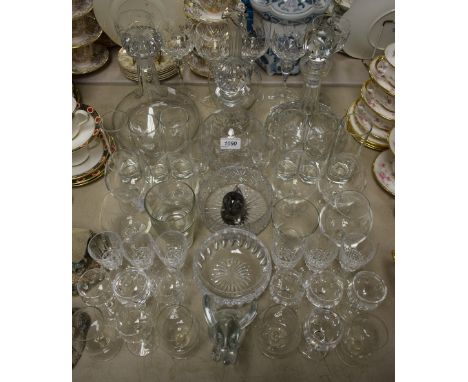 Glassware - an Orrefors ships decanter; cut glass decanters; others, glasses, etc; Wilson Line shipping stemware; etc