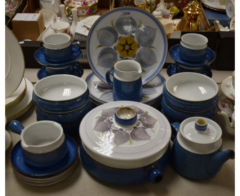 A Denby Stoneware Chatsworth six setting part dinner and tea service, including oven dish, teapot, cups and saucers, dinner p