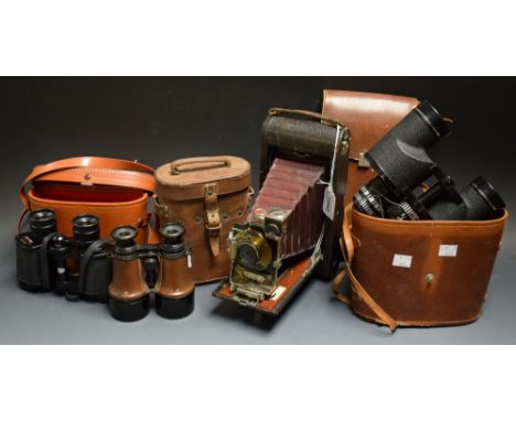 Optical Equipment - a pair of WWI L. Petit Fabt, Paris binoculars, cased; others, Fernseh, etc; an Eastman Kodak automatic fo