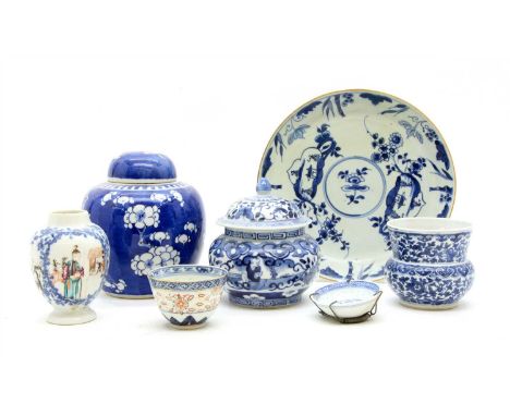 A collection of Chinese porcelain, to include a pair of Prunus Blossom pattern ginger jars, a sparrow beak jug decorated with