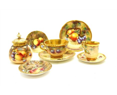 A collection of Royal Worcester fallen fruits wares, to include cabinet cups and saucers and a pot-pourri, examples painted b