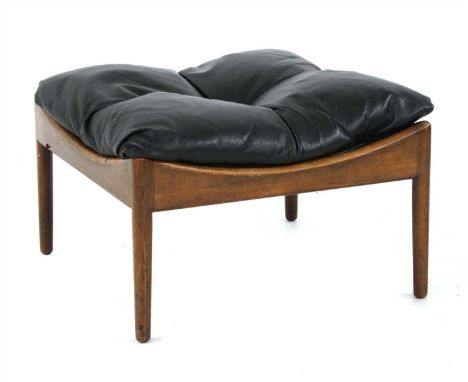 A Danish mid century stool, designed by Kristian Solmevedel, with black buttoned cushion, 55cm wide, 55cm deep and 33cm high