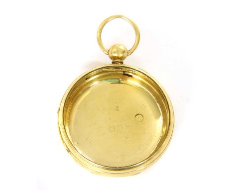 An 18ct gold open faced pocket watch case, London 1843, maker's mark 'JB WW', with engine turned circular barley case back, 4