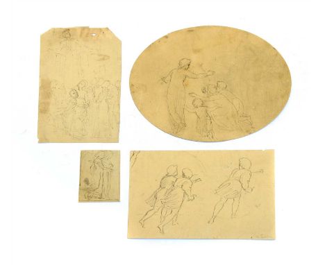 Thomas Stothard RA (1755-1834) A miniature preparatory figurative ink sketch, Signed l.r, together with three other similar l