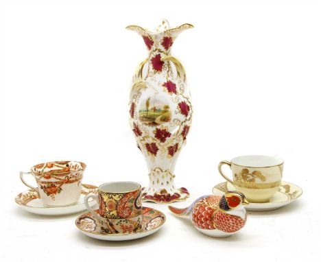 A collection of early 19 th Century painted coffee cans, together with further teacups and saucers, a Crown Derby duck and a 