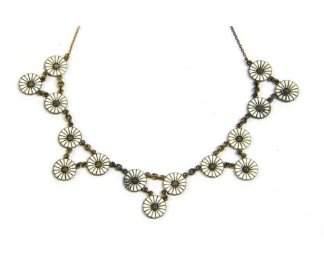 An Anton Michelsen silver gilt and enamel flowerhead necklace, the flowerheads with enamelled white petals, marked to the rev