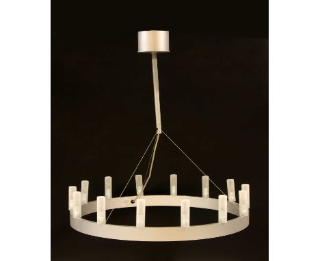 A Fontana Arte chandelier, model number 5491, designed by David Chipperfield, the circular brushed aluminium frame supporting