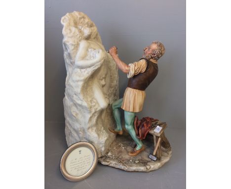 Ceramic model of a male sculptor, with plaque "Ltd Edition no. 30 of 500 created to commemorate the 500th anniversary of the 