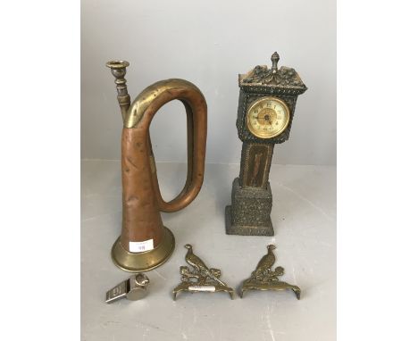 Brass &amp; copper military bugle by RJ Ward &amp; sons, pair of brass pheasants &amp; Acme thunderer whistle &amp; a wood &a