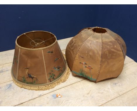 2 Velum pigskin lamp shades decorated with birds 