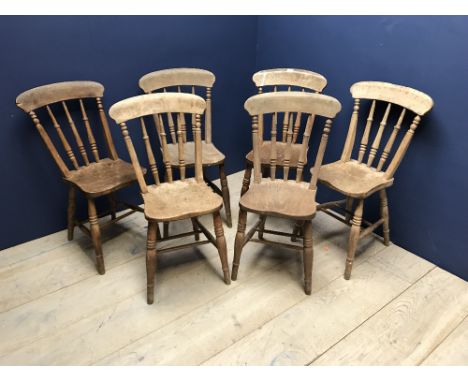 6 pine stick back Windsor style chairs 