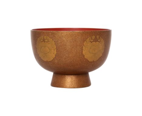 A JAPANESE LACQUER 'TSUGARU MON' CUPMeiji periodThe rounded cup resting on a flared foot decorated to the exterior with gold 