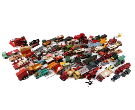 A collection of playworn diecast model vehicles. Including a Corgi James Bond Aston Martin with figure, a Budgie Esso Petrol 