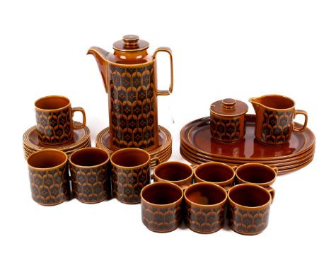 A Hornsea Pottery Heirloom brown circa 1970s coffee set. Including six trios, four mugs and coffee pot plus a set of five Swe