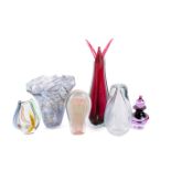 A collection of six assorted 20th Century art glass items.