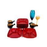 A collection of mid-century ceramic and glass items.