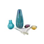 Collection of five mixed glassware items. Including a Villeroy & Boch fluted turquoise vase, etc.