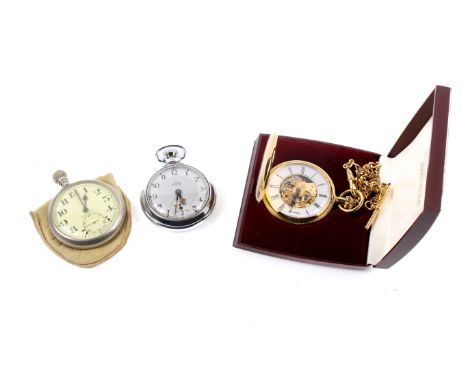 Three vintage and contemporary pocket watches. Including a military Dennison example, numbered to back of case B 9227 (watch 