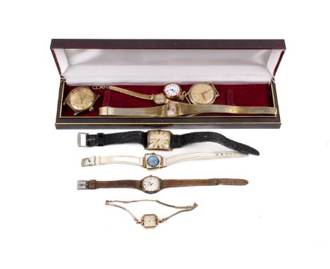 A group of assorted wristwatches, one with a 9ct gold case. Including a Tissot PR 516, ladies Rotary, a 9ct gold cased ladies