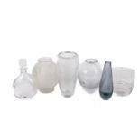 A group of six 20th Century Scandinavian art glass and others. Including Kosta and Orrefors, etc.