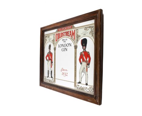 A vintage 'London Gin' advertising rectangular wall mirror. 51cm x 41cm. Framed