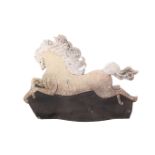 Studio Art raku fired slab pottery figure modelled as a horse. Stamped with impressed mark.