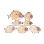 A set of mid-century Shorter & Son Ltd pottery fish shaped plates. Max.