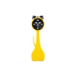 A circa 1970s Linden novelty cat alarm clock. With yellow body and black face, Arabic numerals.