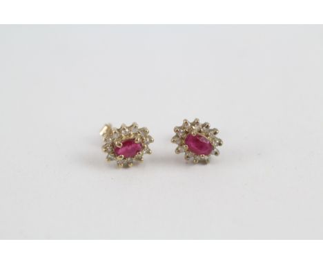 9ct gold ruby &amp; diamond cluster earrings (1.2g)