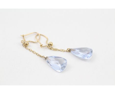 9ct gold vintage blue paste drop earrings (1.7g)