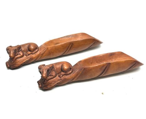 2 x Antique / Vintage Signed Netsuke Ox Zodiac Teaspoons