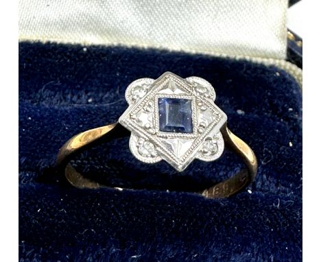 9ct gold &amp; platinum antique diamond &amp; sapphire dress ring (1.7g)